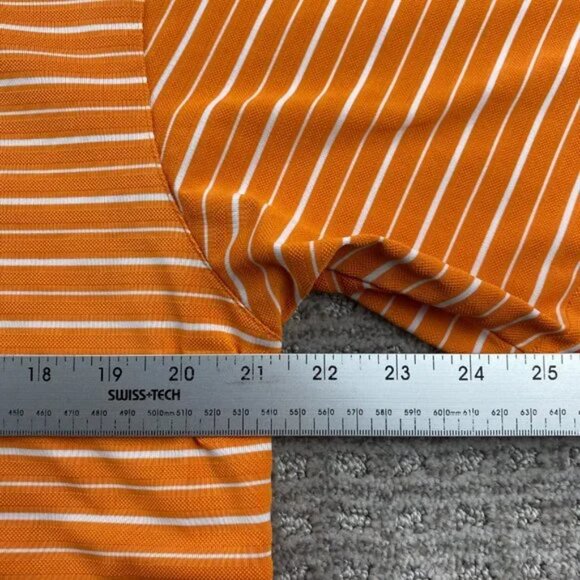Adidas CLIMALITE Golf Shirt Men Medium M Orange Striped 100% Polyester Golfing - Picture 6 of 8